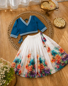 Girls Floral Lehenga Choli Set - Blue