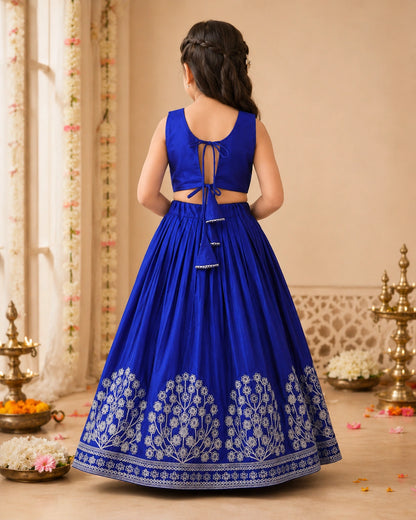 Girls Embroidered Lehenga Choli Set – Blue