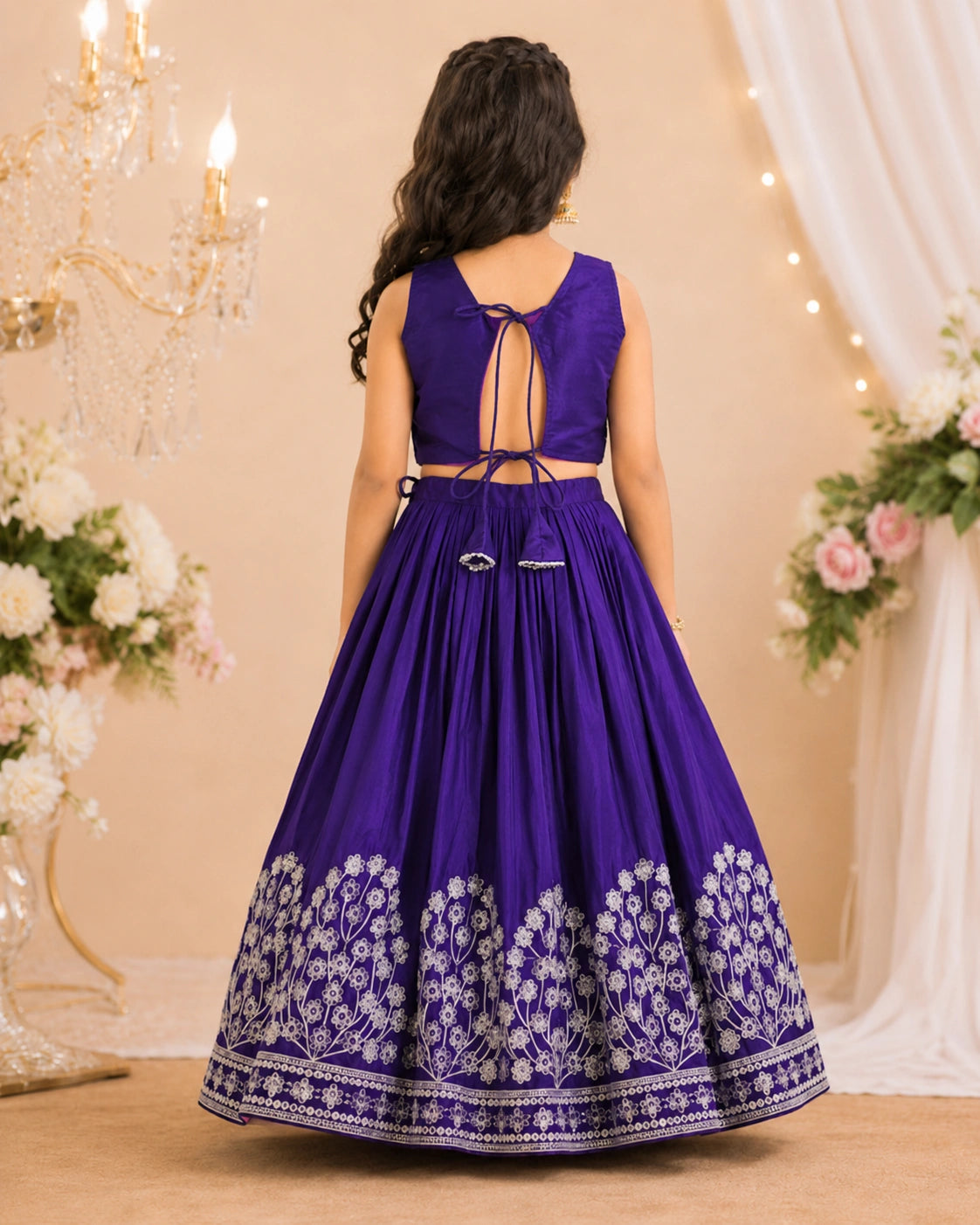 Girls Embroidered Lehenga Choli Set – Purple