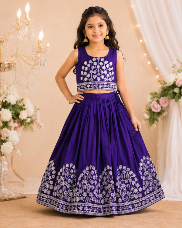 Girls Embroidered Lehenga Choli Set – Purple