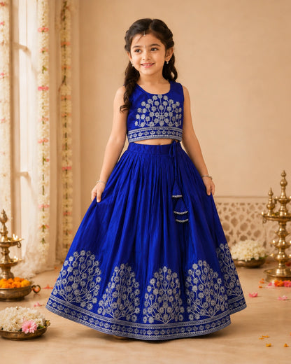 Girls Embroidered Lehenga Choli Set – Blue