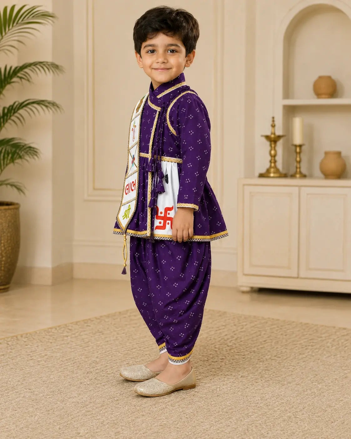 Kids Shree Labh Kurta with Embroidered