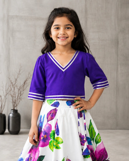Girls Purple Floral Lehenga Choli Set – Festive Ethnic Wear for Kids