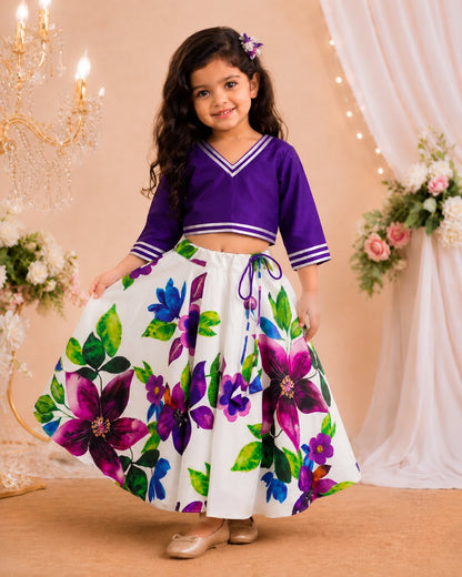 Girls Purple Floral Lehenga Choli Set – Festive Ethnic Wear for Kids