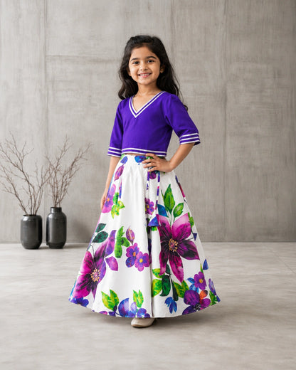 Girls Purple Floral Lehenga Choli Set – Festive Ethnic Wear for Kids