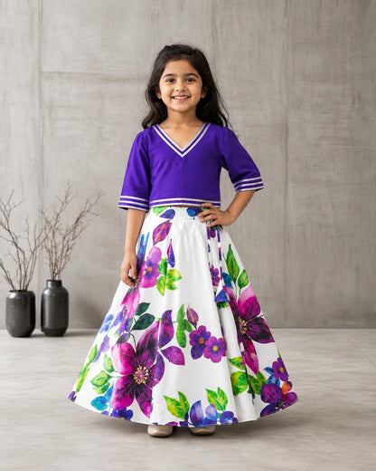Girls Purple Floral Lehenga Choli Set – Festive Ethnic Wear for Kids