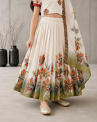 Girls Floral Print Lehenga Choli Set with Dupatta - Off white