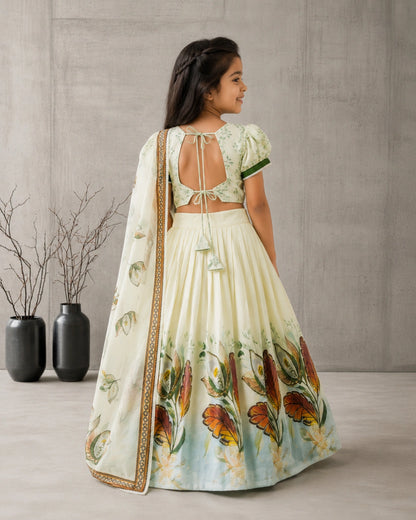 Girls Floral Print Lehenga Choli Set with Dupatta – Pista