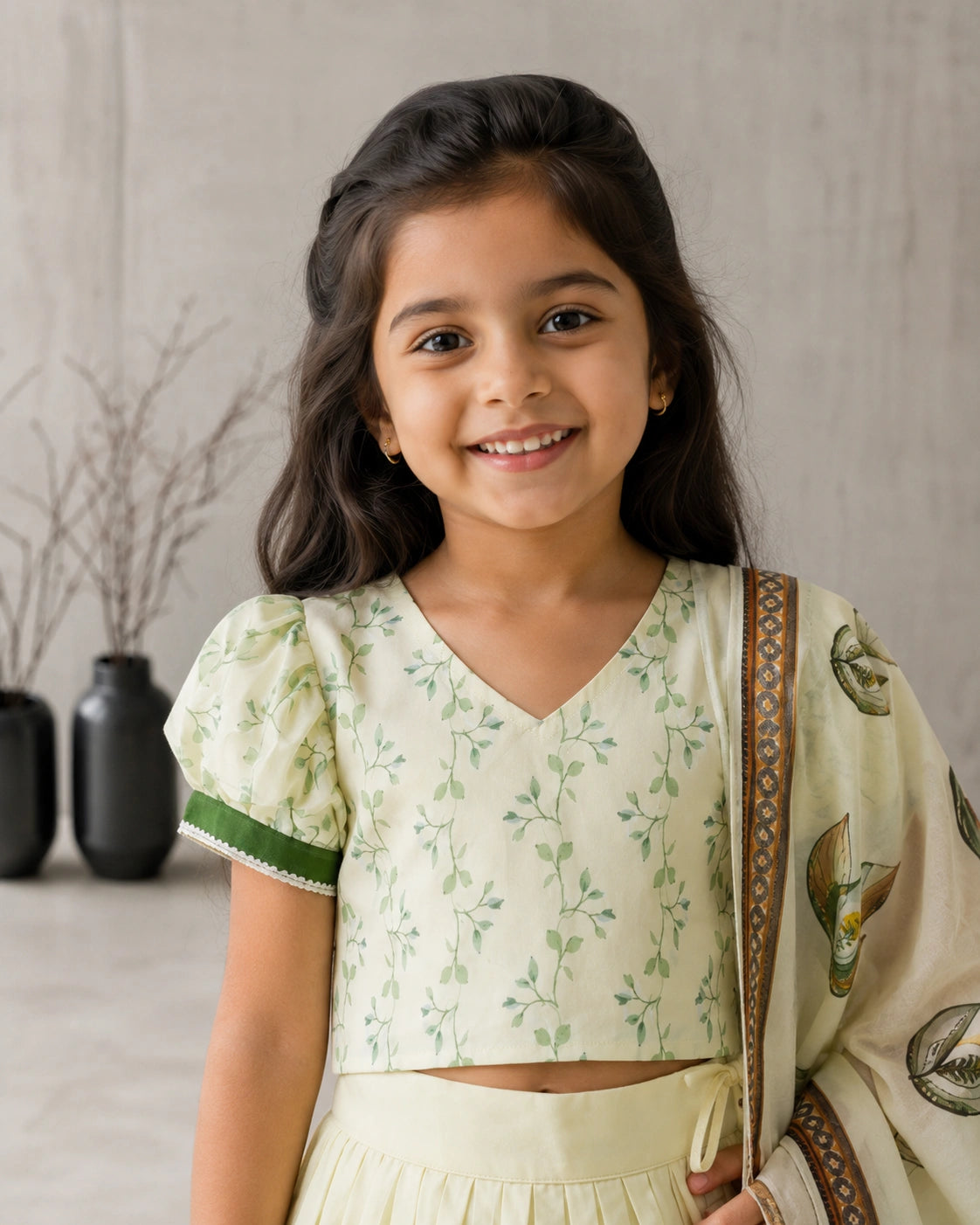 Girls Floral Print Lehenga Choli Set with Dupatta – Pista