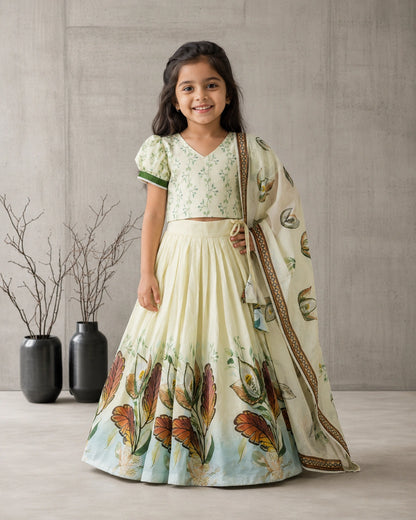 Girls Floral Print Lehenga Choli Set with Dupatta – Pista