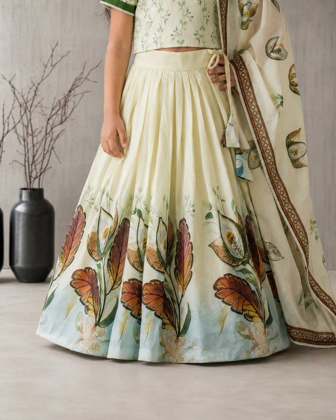 Girls Floral Print Lehenga Choli Set with Dupatta – Pista