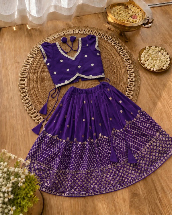 Girls Designer Lehenga Choli Set – Rich Purple
