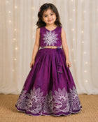 Girls Floral Embroidered Lehenga Choli Set - Wine Purple