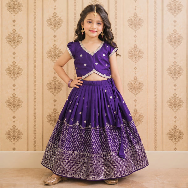 Girls Designer Lehenga Choli Set – Rich Purple