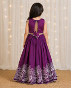 Girls Floral Embroidered Lehenga Choli Set - Wine Purple