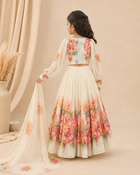 Girls Ivory Floral Printed Lehenga Set