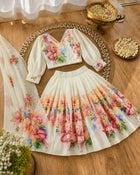 Girls Ivory Floral Printed Lehenga Set