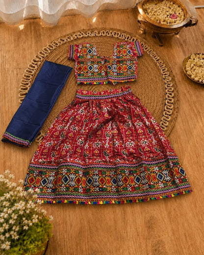 Maroon Kaju Katri Patola Lehenga Choli - Girl Back View at Festive Night