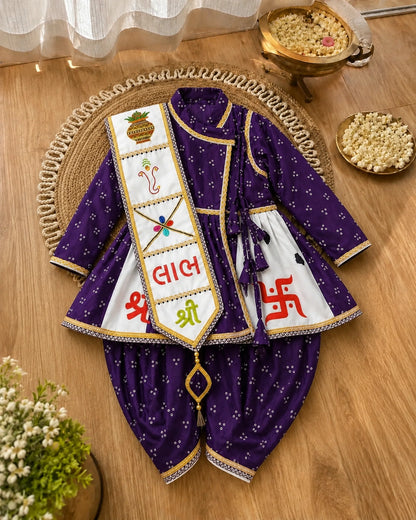 Traditional outfit with a sash on a wooden surface