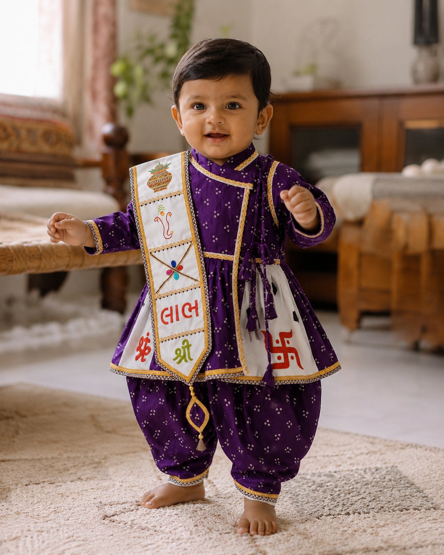 Kids Shree Labh Kurta with Embroidered