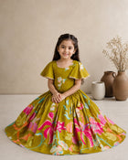Girls Mehndi Green Floral Lehenga Choli Set