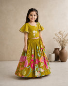 Girls Mehndi Green Floral Lehenga Choli Set