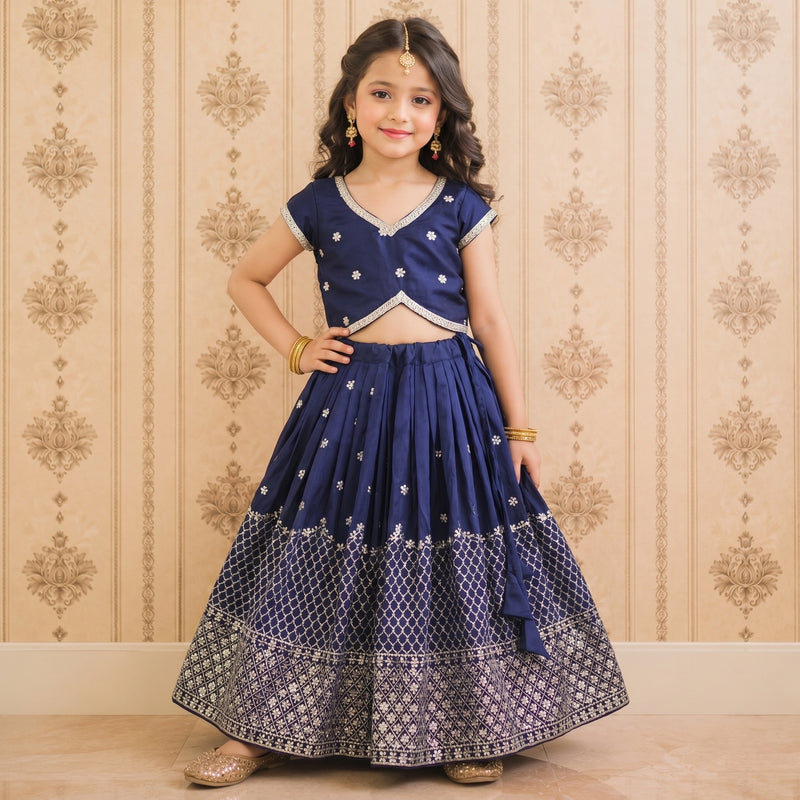 Girls Designer Lehenga Choli Set – Navy Blue