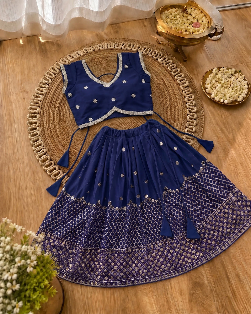 Girls Designer Lehenga Choli Set – Navy Blue