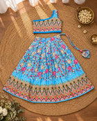 Girls Blue Floral Print Lehenga Choli Set