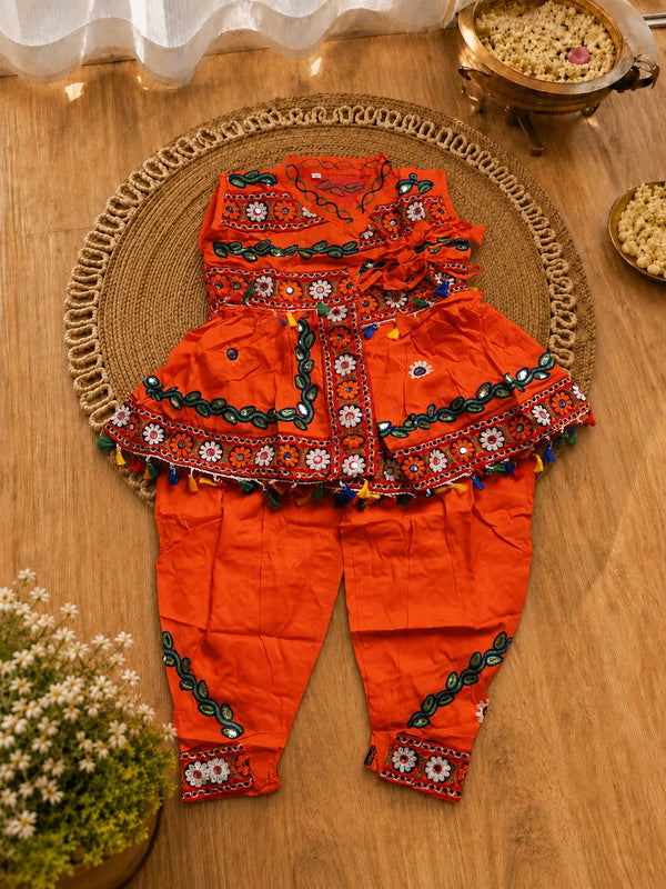 Orange Embroidered Kediyu with Dhoti Pants