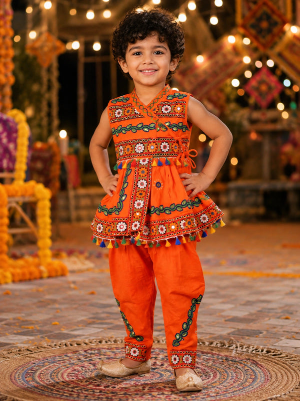 Orange Embroidered Kediyu with Dhoti Pants