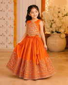 Girls Embroidered Lehenga Choli Set – Orange