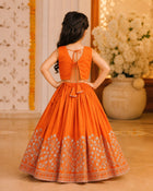Girls Embroidered Lehenga Choli Set – Orange