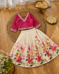 Girls Floral Lehenga Choli Set - Pink