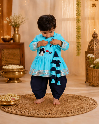 Blue Printed Ethnic Outfit for Kids