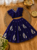 Girls Lehenga Choli Set Layered Ruffle Blouse - Royal Navy Blue