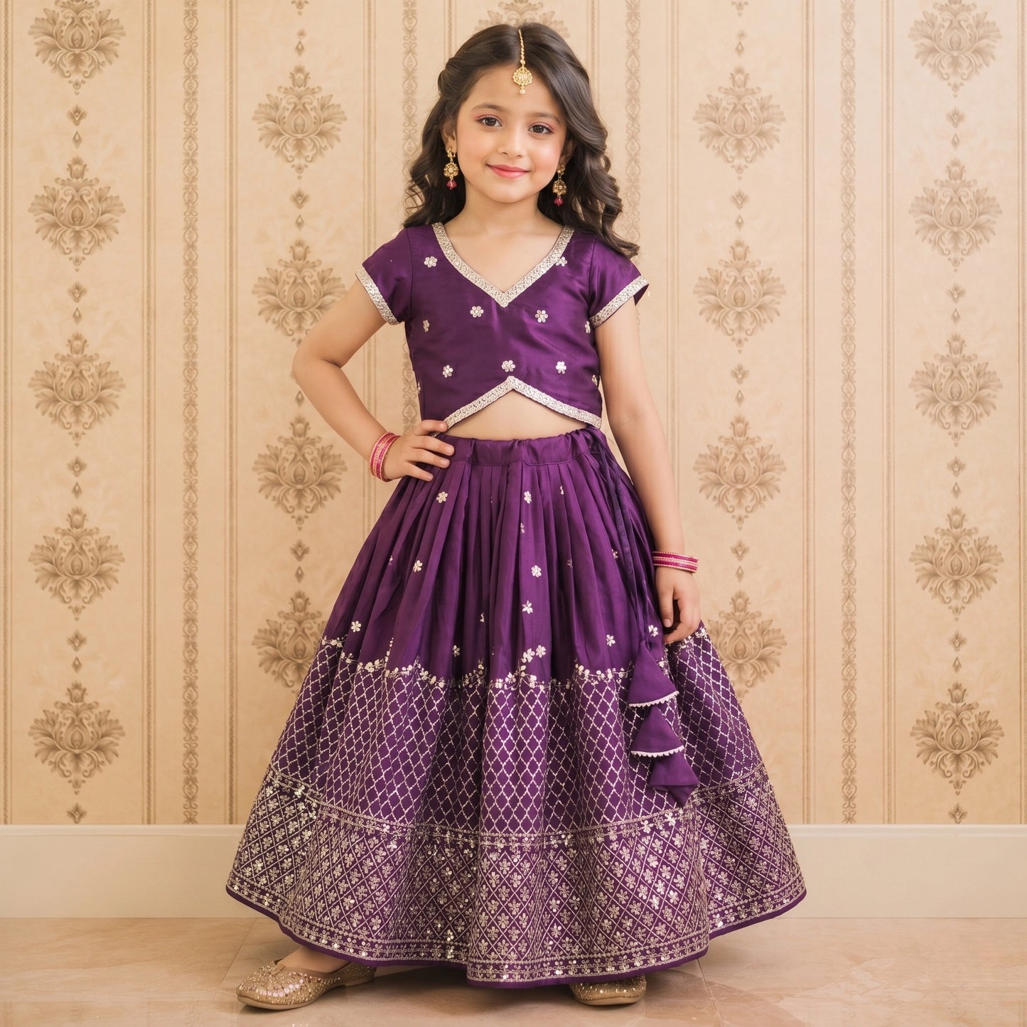 Girls Designer Lehenga Choli Set – Purple