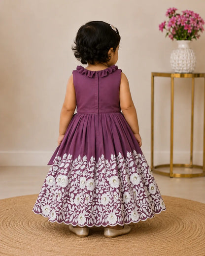 Royal Embroidered Lehenga Set for Girls - Plum Purple
