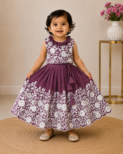 Royal Embroidered Lehenga Set for Girls - Plum Purple