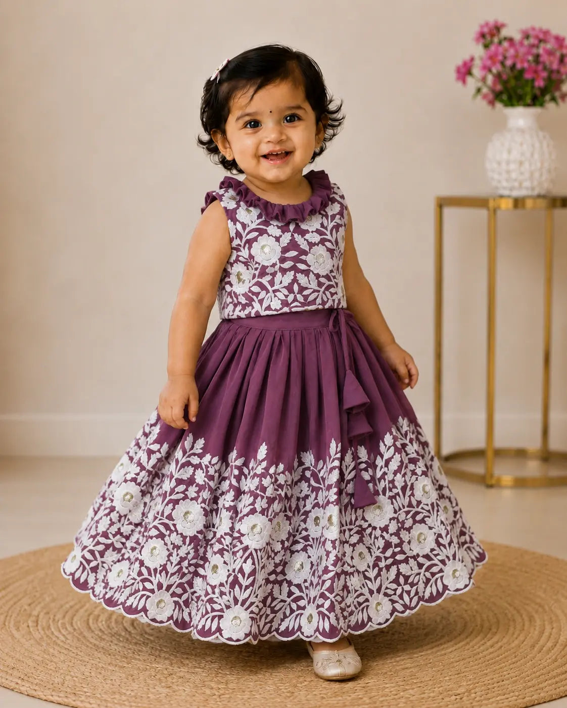 Royal Embroidered Lehenga Set for Girls - Plum Purple