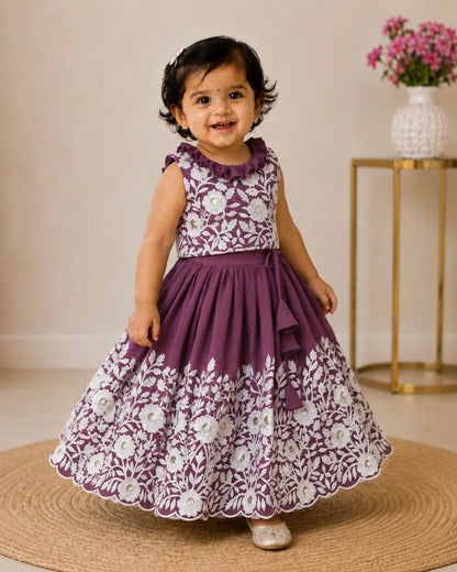 Royal Embroidered Lehenga Set for Girls - Plum Purple