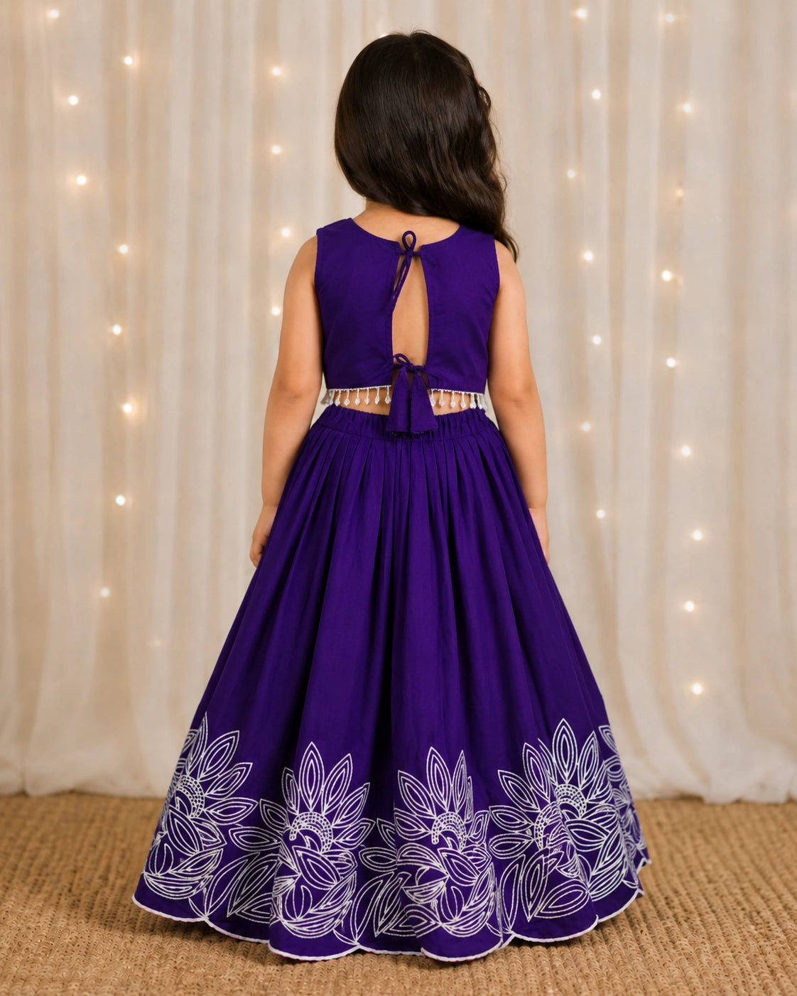 Girls Floral Embroidered Lehenga Choli Set - Deep Purple