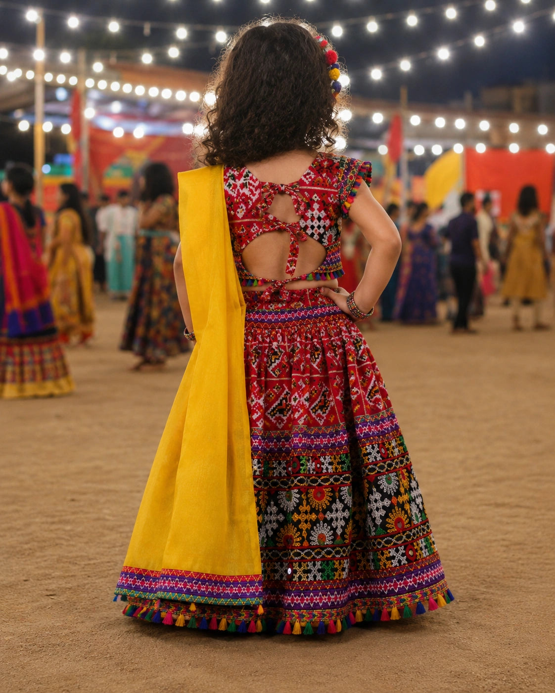 Red Patola Lehenga Choli Set - Girl Smiling at Garba