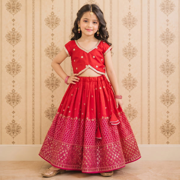 Girls Designer Lehenga Choli Set – Red