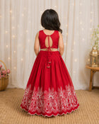 Girls Floral Embroidered Lehenga Choli Set - Ruby Red