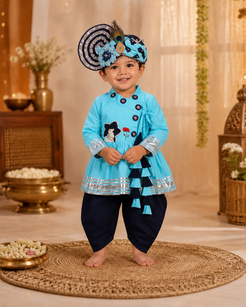 Blue Printed Ethnic Outfit for Kids