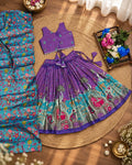 Girls Purple & Turquoise Printed Lehenga Choli Set with Dupatta