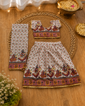 White Dandiya Garba Print Lehenga Choli Set – Girls Navratri Ethnic Wear