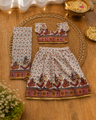 White Dandiya Garba Print Lehenga Choli Set – Girls Navratri Ethnic Wear