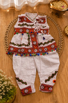 White Embroidered Kediyu with Dhoti Pants